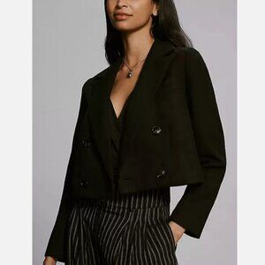 Anthropologie Maeve L NWT Cropped Textured Suiting Blazer Jacket Black Large
